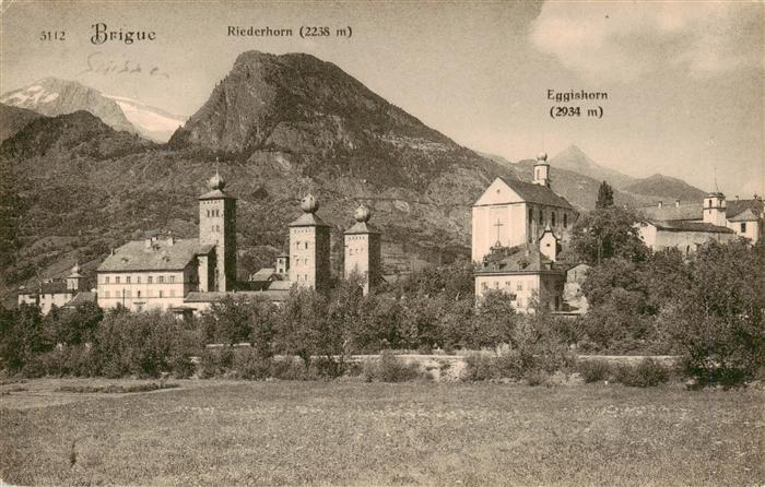Brigue Brig VS Ansicht mit Kirchen Blick gegen Riederhorn und Eggishorn Alpen