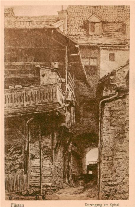 Fuessen Allgaeu Durchgang am Spital Radierung