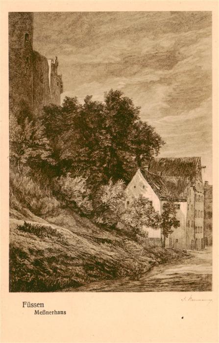 Fuessen Allgaeu Messnerhaus Radierung