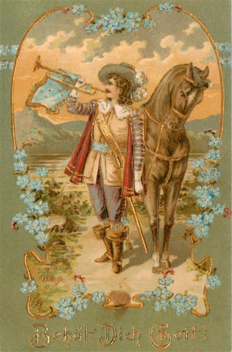 Trompeter von Saeckingen Scheffel Behuet Dich Gott Pferd Trompeter Litho