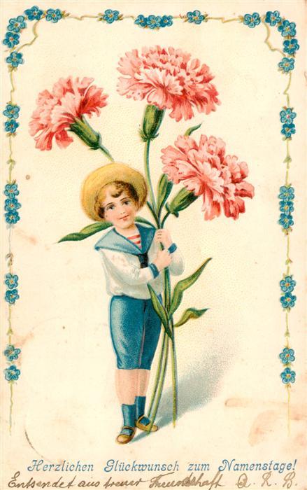 Namenstag Namenskarte Kind Junge Blume Litho