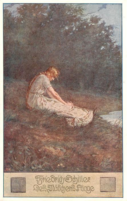 Kuenstlerkarte Alte Kuenstler A.M. Friedrich Schiller Des Maedchens Alage