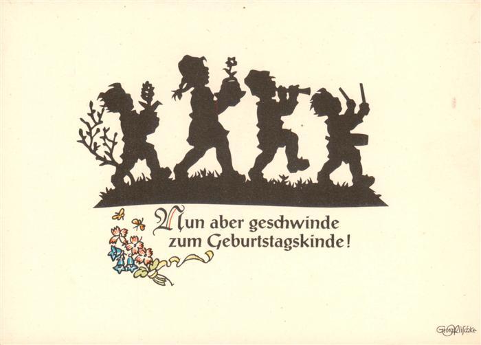 Scherenschnitt Schattenbildkarte Nun ab zum Geburtstagkind