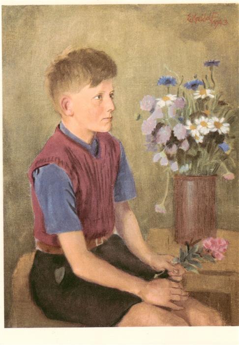 Kreidolf E. Kuenstlerkarte Schweizerbub oelbild