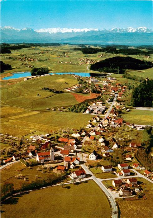 Neuravensburg Schwarzenbach mit Schweizer Alpen Fliegeraufnahme