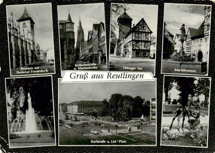 Reutlingen BW Brunnen mit Denkmal Friedrich II Wilhelmstrasse und Marienkirche T