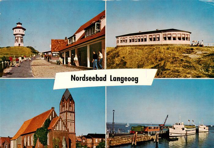 Langeoog Nordseebad Weg zum Strand mit Wasserturm Strandhalle Kirche Hafen