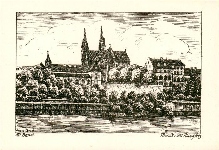 Basel BS Muenster und Rheinpfalz Zeichnung