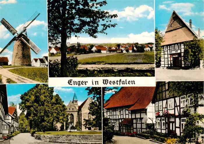 Enger Windmuehle Panorama Ortspartien Kirche