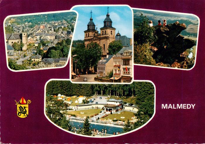 Malmedy Wallonie Stadtpanorama Kirche Felsen Freibad