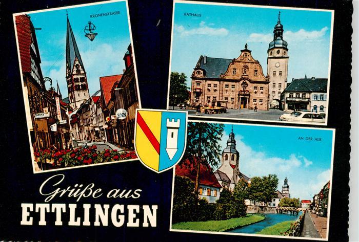 Ettlingen Kronenstrasse Kirche Rathaus Partie an der Alb