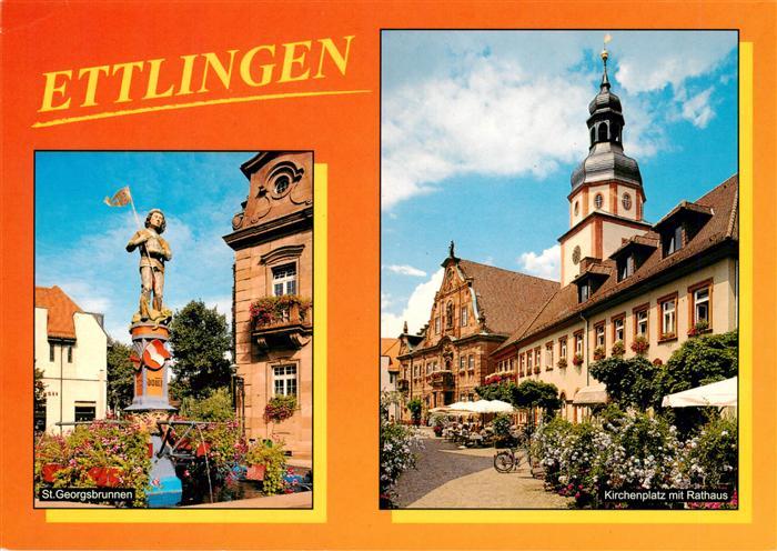 Ettlingen Brunnen Marktplatz Rathaus Turm