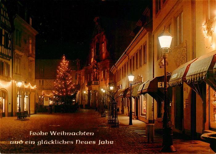 Ettlingen Weihnachts- und Neujahrskarte Stadtzentrum unter Beleuchtung Nachtaufn