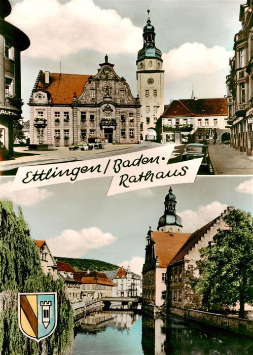 Ettlingen Rathaus Marktplatz Turm Partie an der Alb
