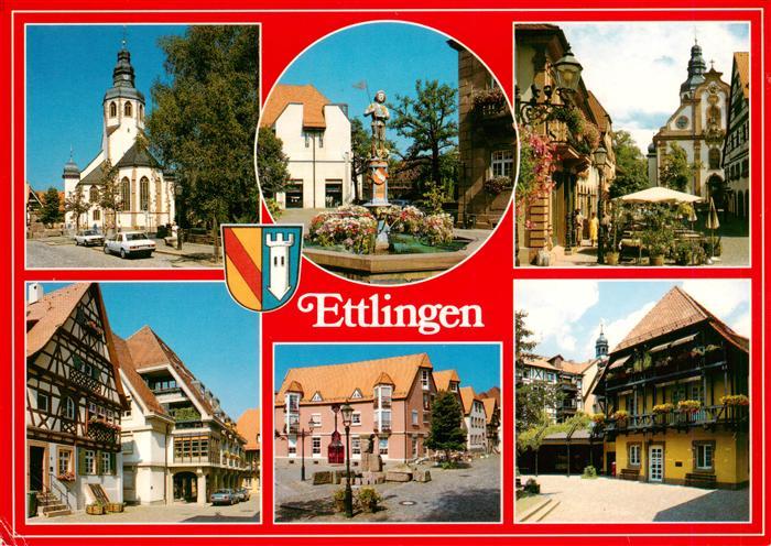 Ettlingen Teilansichten Stadtzentrum Kirche Brunnen Marktplatz Fachwerkhaus