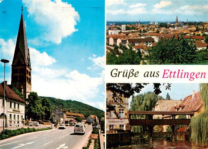Ettlingen Hauptstrasse Stadtpanorama Holzbruecke ueber die Alb