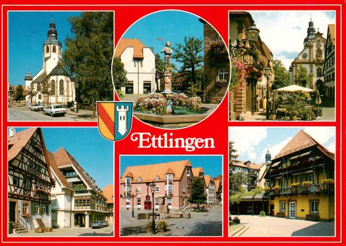 Ettlingen Teilansichten Stadtzentrum Kirche Brunnen Fachwerkhaus
