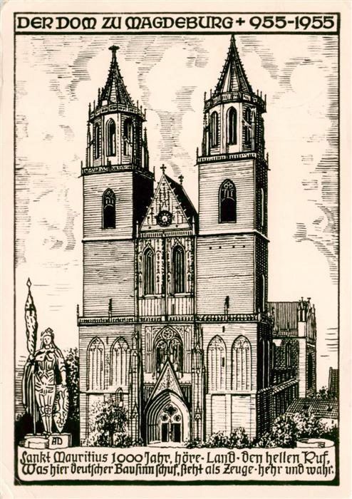 MAGDEBURG  CITY Der Dom Sankt Mauritius Zeichnung