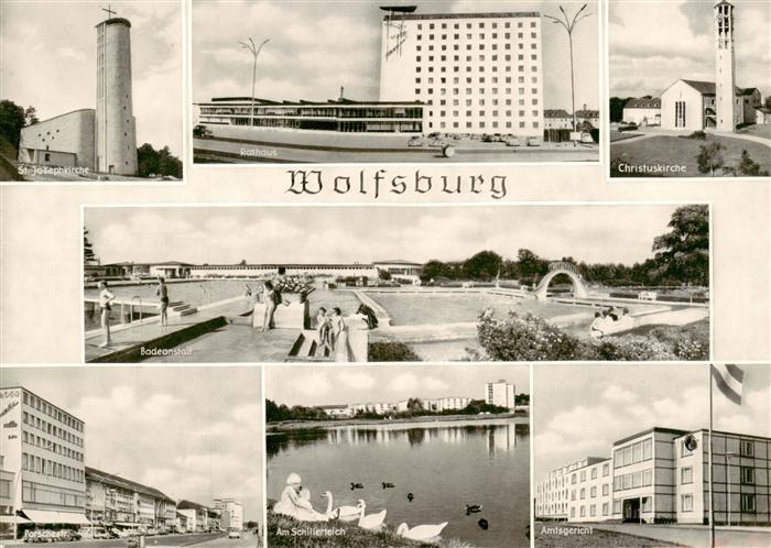 Wolfsburg St Josephkirche Rathaus Christuskirche Badeanstalt Porschestrasse Schi