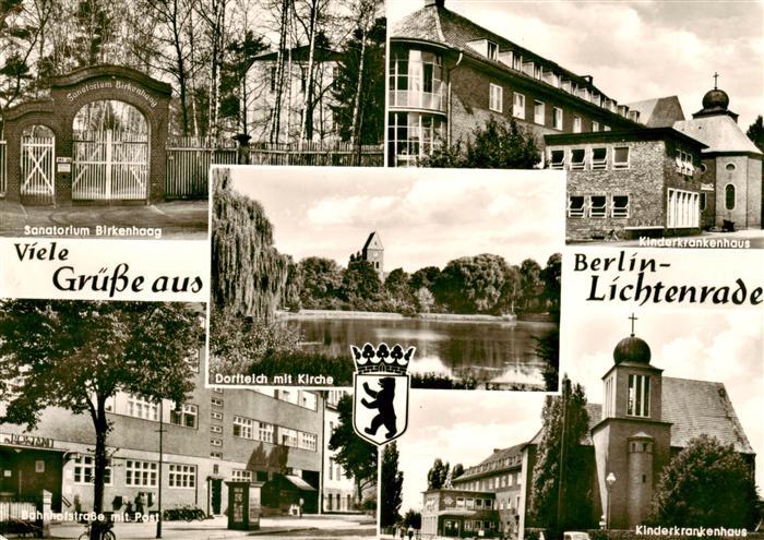 Lichtenrade Berlin Sanatorium Birkenhaag Dorfteich mit Kirche Kinderkrankenhaus