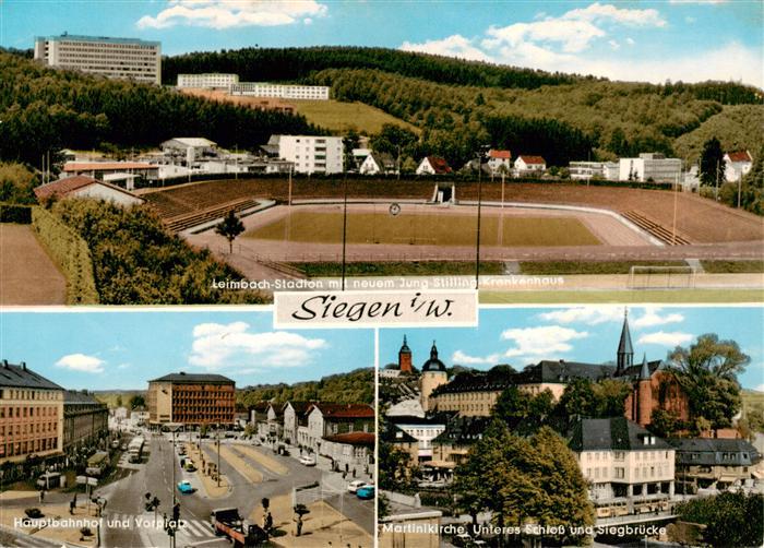 Siegen  Westfalen Leimbach Stadion mit neuem Jung Stilling Krankenhaus Hauptbahn
