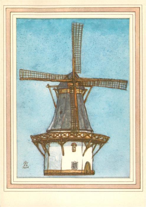 Petersen Wilhelm Prof. Elmshorn Kuenstlerkarte Hollaendische Windmuehle am Niede