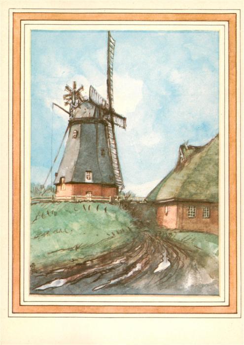 Petersen Wilhelm Prof. Elmshorn Kuenstlerkarte Windmuehle in Kollmar bei Gluecks