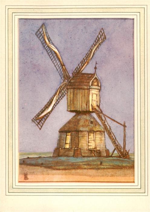 Petersen Wilhelm Prof. Elmshorn Kuenstlerkarte Alte Hollaender Gort-Moolen Gruet