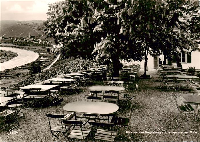 Vogelsburg Volkach Bayern Blick von der Terrasse auf Escherndorf am Main