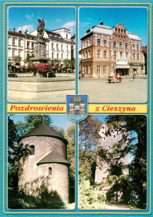 Cieszyn Teschen Oberschlesien PL Rynek fontanna z figura sw Florana oraz secesyj