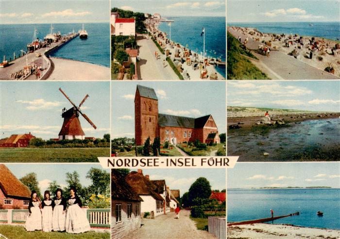 Insel Foehr Mole Seebruecke Strandpartien Muehle Kirche Trachtenfrauen Ortsparti