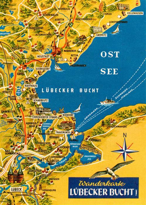 LueBECK  CITY Landkarte Luebecker Bucht Ostsee