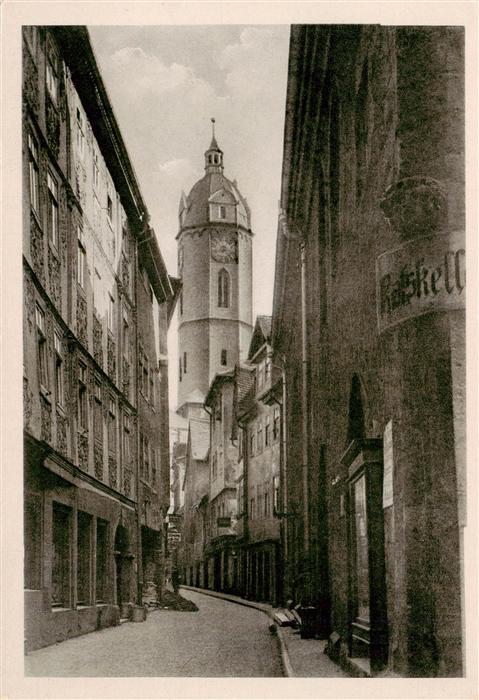 Jena  Thueringen Alte Rathausgasse mit Kirchturm