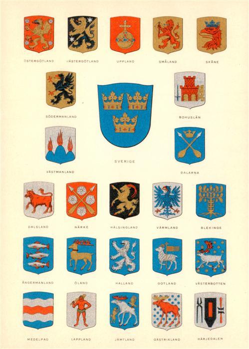 Schweden Sweden  The Arms of Sweden and the Swedisch Provinces Reichs- und Provi