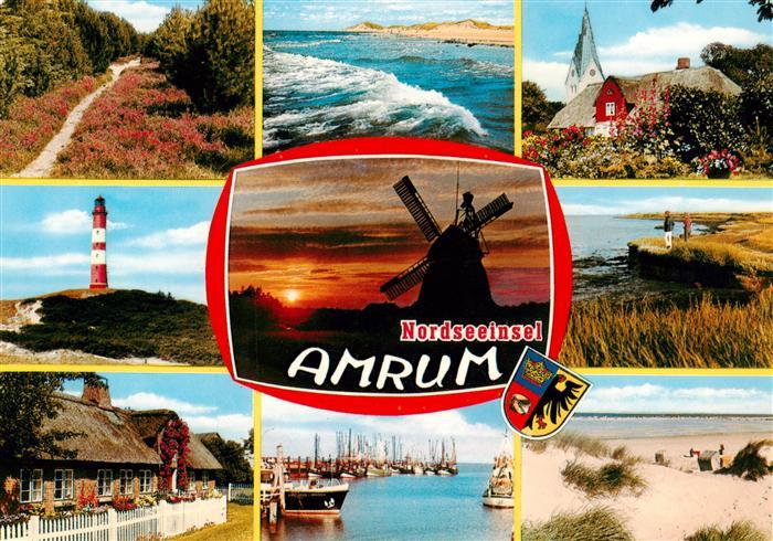 Amrum Teilansichten Nordseeinsel Landschaft Leuchtturm Windmuehle Sonnenuntergan