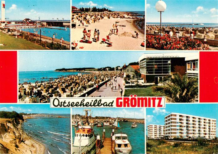 Groemitz Ostseebad Teilansichten Strandleben Freibad Kuestenpanorama Hafen Hochh