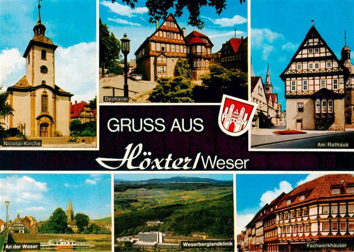 Hoexter Weser Nicolai-Kirche Dechanei Rathaus Fachwerkhaeuser Weserberglandklini