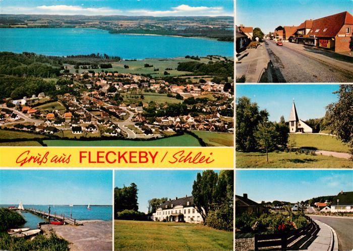 Fleckeby Luftaufnahme Ortsansichten Kirche Partie an der Schlei