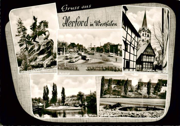 Herford Wittekind-Denkmal Bahnhof Altstadt Muenster Partie an der Werre Entenbru