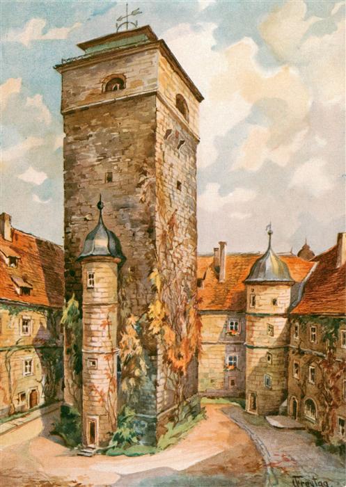 Kronach Oberfranken Feste Rosenberg Festungsturm Aquarell C. Freytag Kuenstlerka