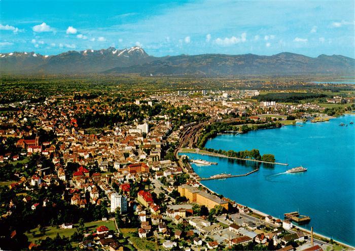 Bregenz Vorarlberg Bodensee Fliegeraufnahme mit Schweizer Bergen