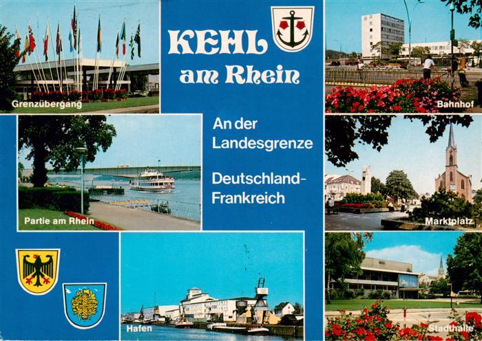 Kehl  Rhein Grenzuebergang Partie am Rhein Bahnhof Marktplatz Hafen Stadthalle
