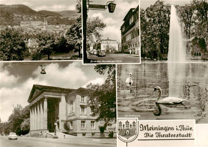 Meiningen Thueringen Panorama Blick vom Hennerberger Haus Goethepark Theater
