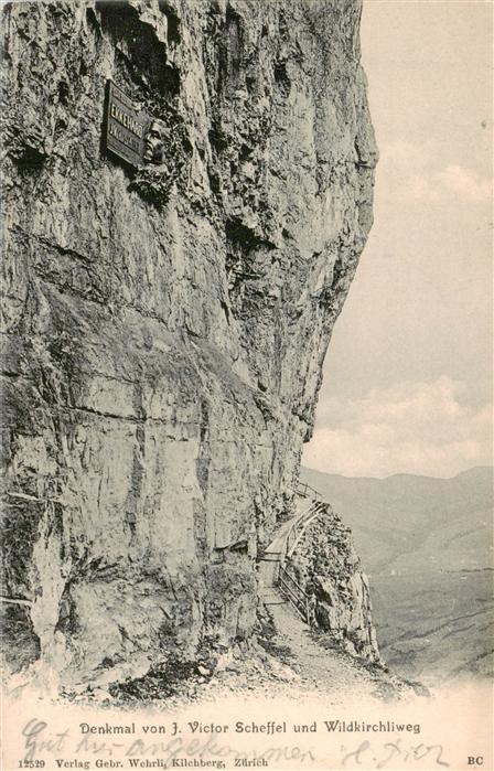 Wildkirchli Weissbad IR Denkmal von Victor Scheffel und Wildkirchliweg