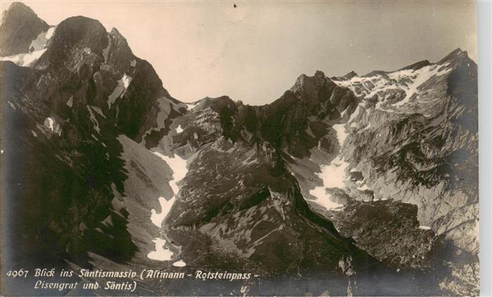 Saentis 2504m AR Saentismassiv mit Altmann Rotsteinpass und Lisengrat