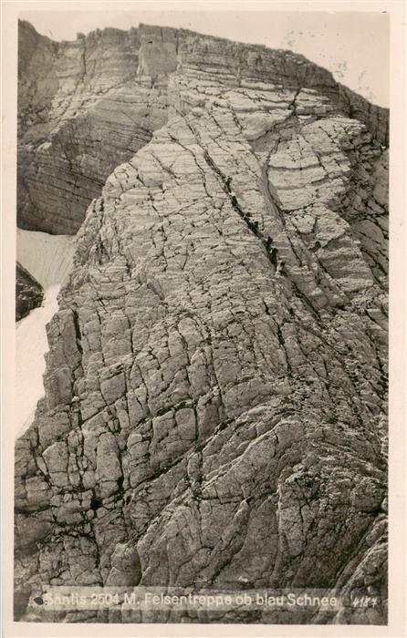 Saentis 2504m AR Felsentrappe ob blau Schnee