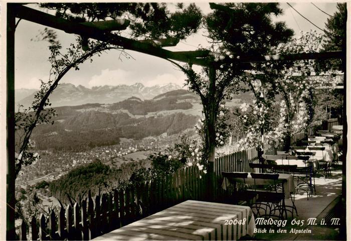 Meldegg 645m Walzenhausen AR Gaststaette Terrasse Blick in den Alpstein