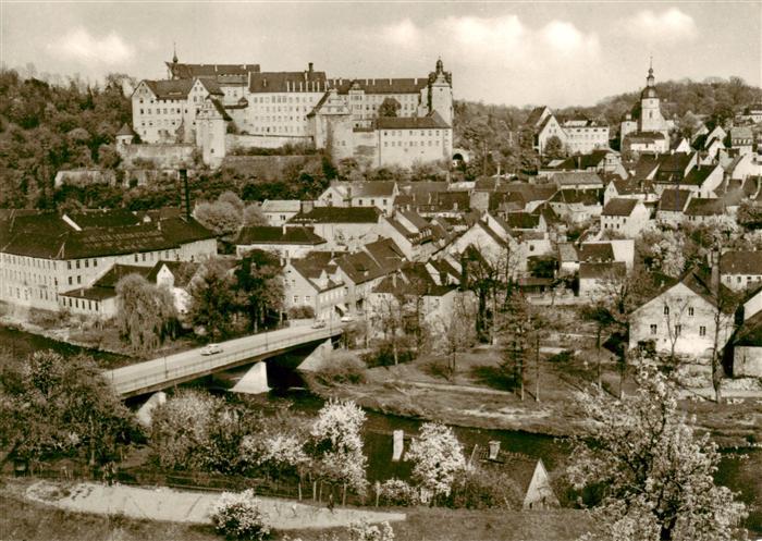 Colditz Blick zur Muldenbruecke und zum Schloss