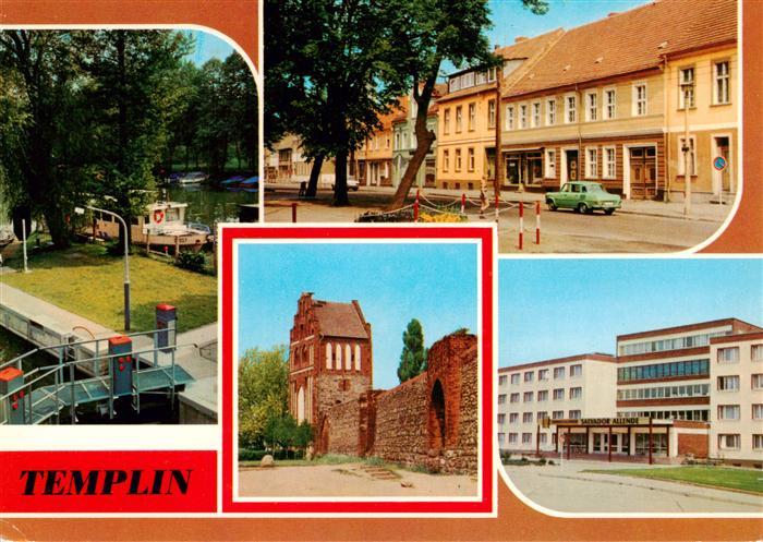 Templin Schleuse des Templiner Kanals Am Markt Stadtmauer mit Wiekturm und Prenz