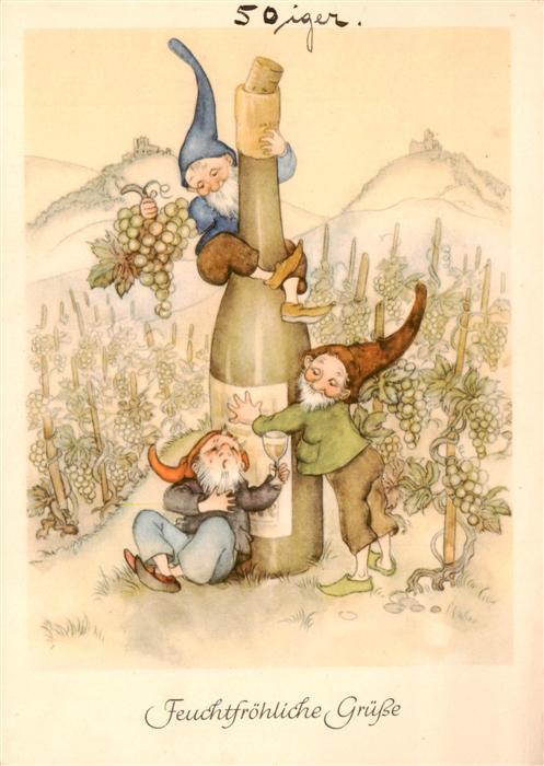 Zwerge Dwarfs Nains Margret Savelsberg Nr. 636  Wein Feuchtfroehliche